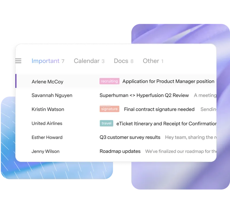 Screenshot of Superhuman Mail - showing app interface and features