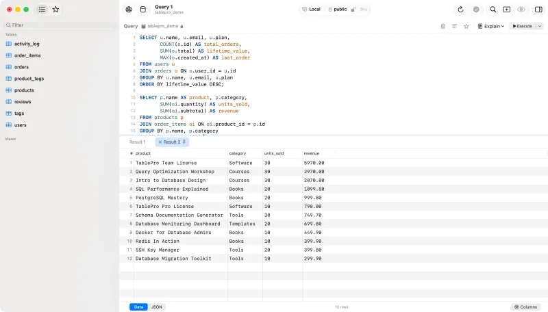 Screenshot of TablePro - showing app interface and features