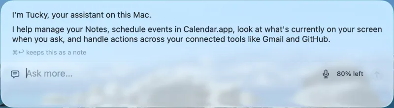 Screenshot of Tucky - showing app interface and features