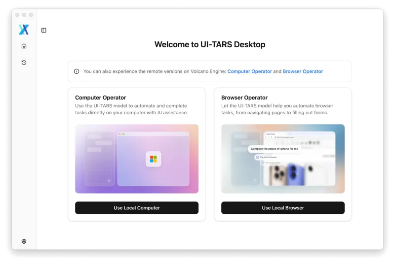 Screenshot of UI-TARS Desktop - showing app interface and features