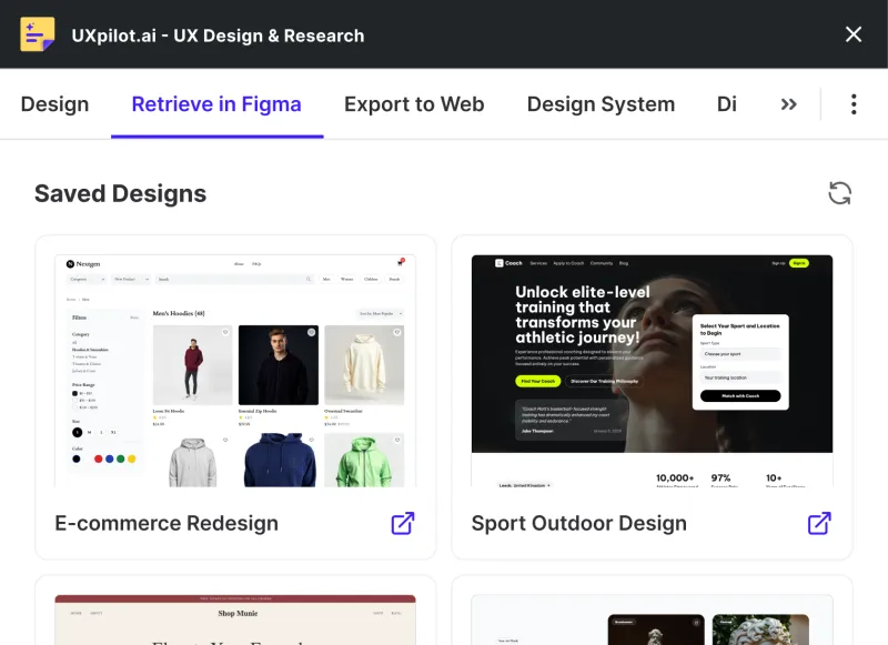 Screenshot of UX Pilot - showing app interface and features