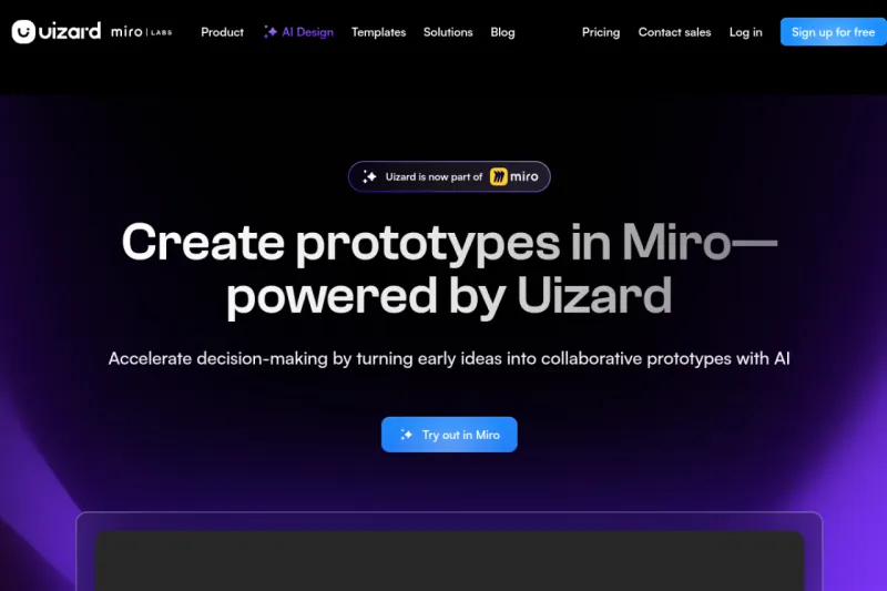 Screenshot of Uizard - showing app interface and features