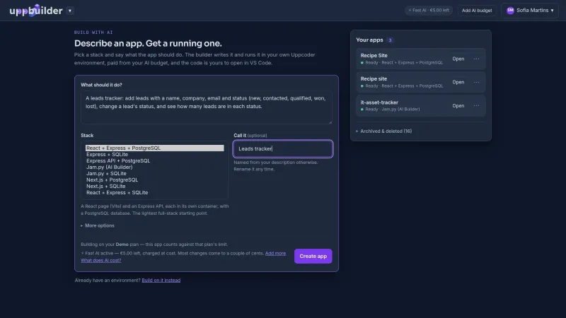 Screenshot of Uppcoder - showing app interface and features