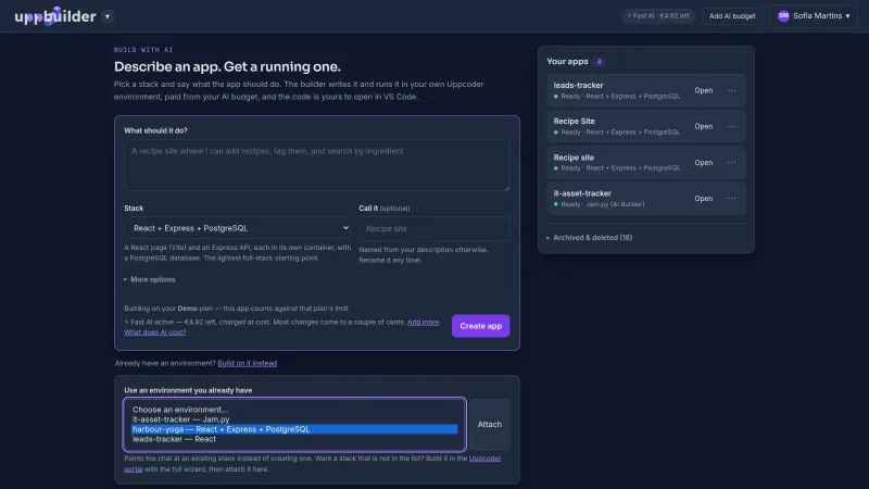 Screenshot of Uppcoder - showing app interface and features