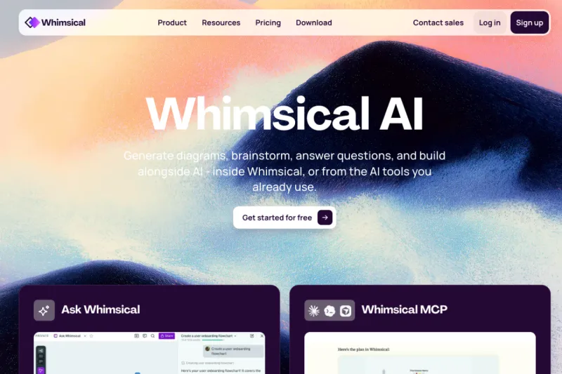 Screenshot of Whimsical AI - showing app interface and features