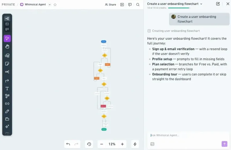 Screenshot of Whimsical AI - showing app interface and features