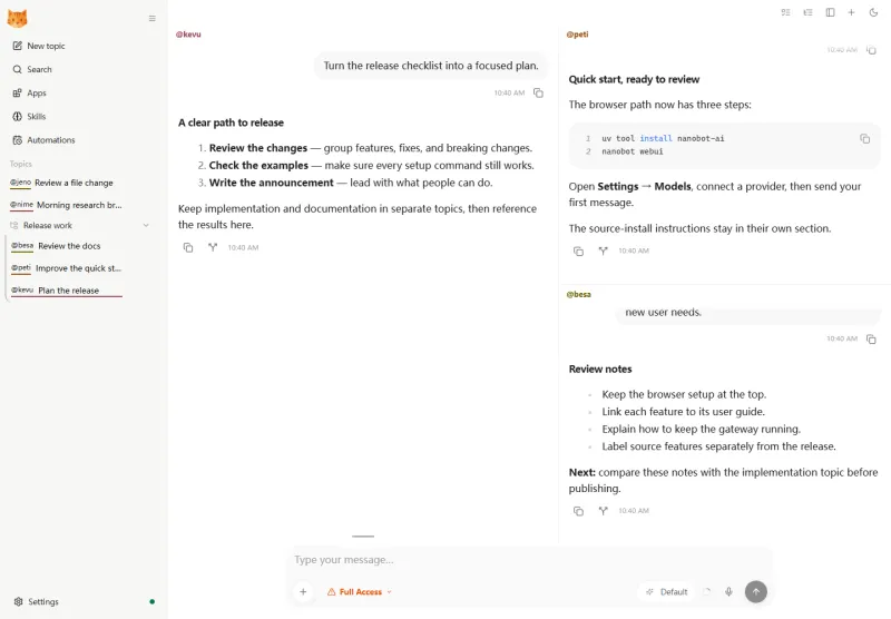 Screenshot of nanobot - showing app interface and features