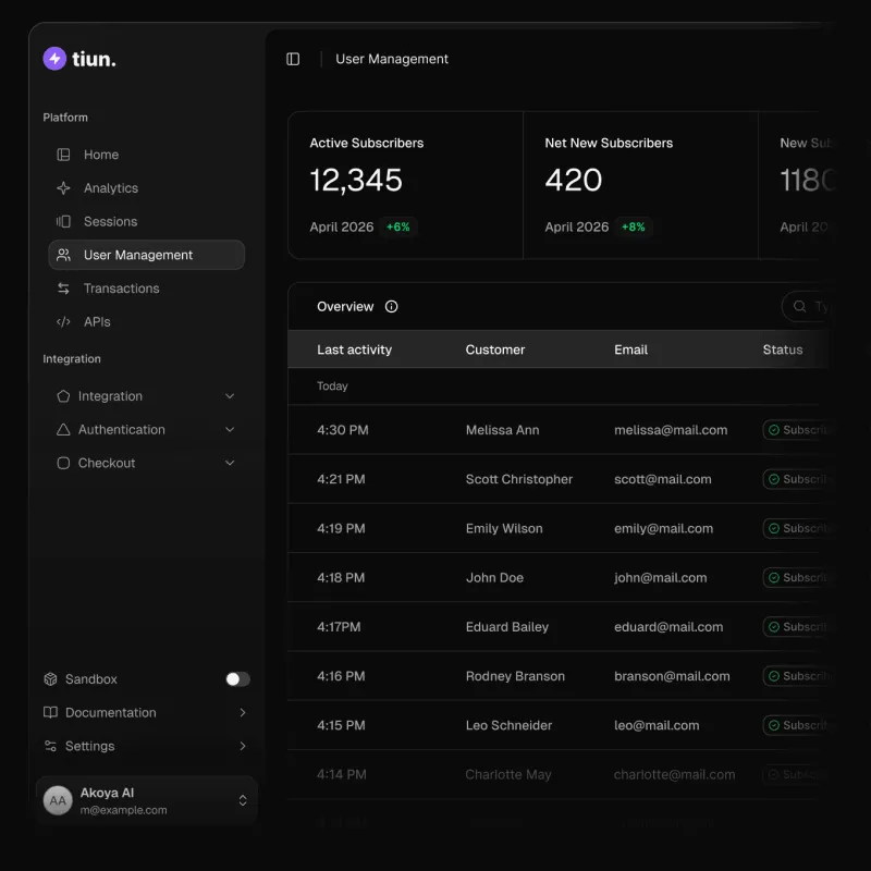 Screenshot of tiun - showing app interface and features