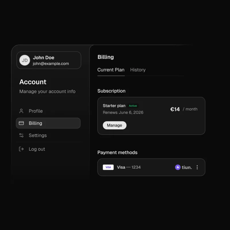 Screenshot of tiun - showing app interface and features